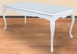 Casa Padrino Barock Esstisch Weiß 200 x 100 x H. 90 cm - Massivholz Küchentisch mit Glasplatte - Barock Esszimmer Möbel