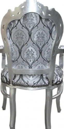 Casa Padrino Barock Esszimmer mit Armlehnen Silber-Schwarz Muster / Silber - Antik Stil Möbel