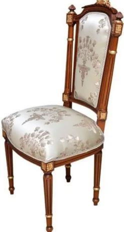 Casa Padrino Barock Esszimmerstuhl Cremefarben / Braun / Gold - Handgefertigter Antik Stil Stuhl - Esszimmer Möbel im Barockstil