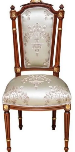 Casa Padrino Barock Esszimmerstuhl Cremefarben / Braun / Gold - Handgefertigter Antik Stil Stuhl - Esszimmer Möbel im Barockstil