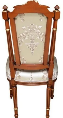 Casa Padrino Barock Esszimmerstuhl Cremefarben / Braun / Gold - Handgefertigter Antik Stil Stuhl - Esszimmer Möbel im Barockstil