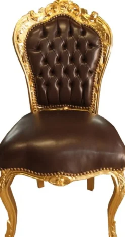 Casa Padrino Barock Esszimmer Stuhl Braun Glatt Lederoptik / Gold - Möbel