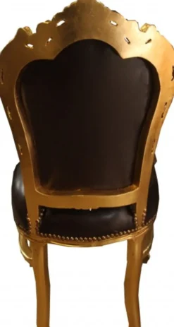 Casa Padrino Barock Esszimmer Stuhl Braun Glatt Lederoptik / Gold - Möbel