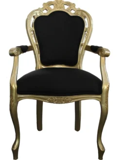 Casa Padrino Barock Esszimmer Stuhl mit Armlehne Schwarz / Gold - Designer Stuhl - Luxus Qualität