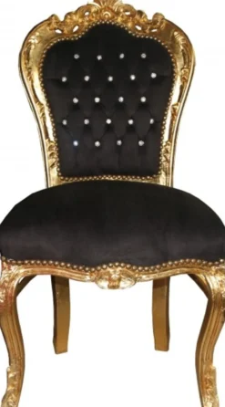 Casa Padrino Barock Esszimmer Stuhl Schwarz/Gold mit Bling Bling Glitzersteinen - Möbel Antik Stil - Limited Edition