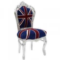 Casa Padrino Barock Esszimmer Stuhl Union Jack / Silber - Möbel Antik Stil
