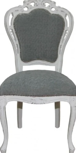 Casa Padrino Barock Esszimmer Stuhl ohne Armlehnen Grau / Antik Weiß - Designer Stuhl - Luxus Qualität