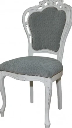 Casa Padrino Barock Esszimmer Stuhl ohne Armlehnen Grau / Antik Weiß - Designer Stuhl - Luxus Qualität