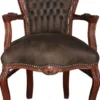 Casa Padrino Barock Esszimmer Set Braun / Braun Lederoptik 53 x 57 x H. 108 cm - 4 handgefertigte Esszimmerstühle mit Armlehnen - Barockmöbel