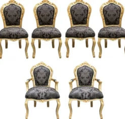 Casa Padrino Barock Esszimmer Set 4 Stühle ohne Armlehnen + 2 Stühle mit Armlehnen - Möbel Antik Stil