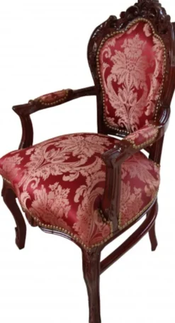 Casa Padrino Barock Esszimmer Stuhl Bordeaux Muster / Braunrot mit Armlehnen - Limited Edition