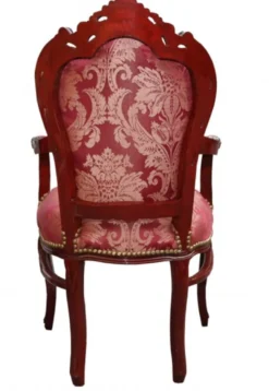 Casa Padrino Barock Esszimmer Stuhl Bordeaux Muster / Braunrot mit Armlehnen - Limited Edition