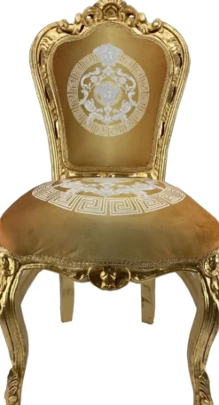 Casa Padrino Barock Esszimmer Stuhl Gold Muster / Gold - Handgefertigter Antik Stil Massivholz Stuhl - Barock Esszimmer Möbel