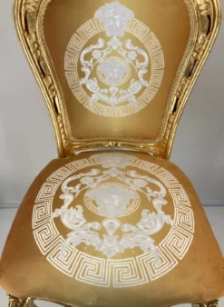 Casa Padrino Barock Esszimmer Stuhl Gold Muster / Gold - Handgefertigter Antik Stil Massivholz Stuhl - Barock Esszimmer Möbel