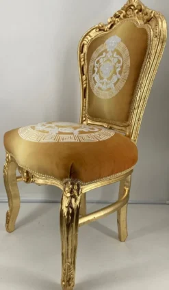 Casa Padrino Barock Esszimmer Stuhl Gold Muster / Gold - Handgefertigter Antik Stil Massivholz Stuhl - Barock Esszimmer Möbel