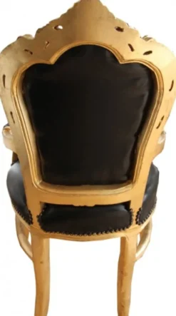Casa Padrino Barock Esszimmerstuhl Schwarz / Gold Lederoptik mit Armlehnen B!