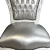 Casa Padrino Barock Esszimmer Stuhl Silber Lederoptik / Weiß mit Bling Bling Glitzersteinen