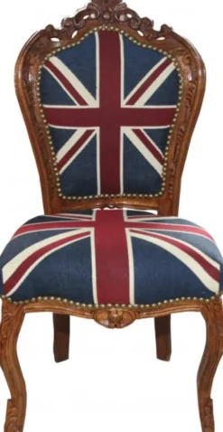 Casa Padrino Barock Esszimmer Stuhl Union Jack / Braun - Möbel Antik Stil