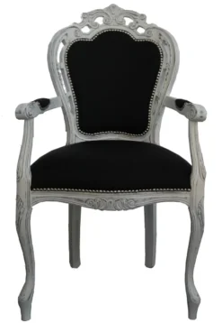 Casa Padrino Barock Esszimmer Stuhl mit Armlehne Schwarz / Vintage Weiß - Designer Stuhl - Luxus Qualität