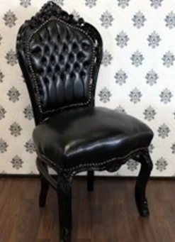 Casa Padrino Barock Esszimmer Stuhl Schwarz / Schwarz Lederoptik - Möbel Antik Stil