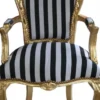 Casa Padrino Barock Esszimmerstuhl Schwarz/Weiß Streifen / Gold mit Armlehnen - Antik Stil Stuhl