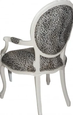Casa Padrino Barock Esszimmer Stuhl mit Armlehnen Mod2 Leopard / Creme - Barock Möbel