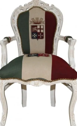 Casa Padrino Barock Esszimmer Stuhl mit Armlehnen Italien / Weiß - Antik Stil