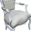 Casa Padrino Barock Esszimmer Stuhl mit Armlehnen Weiss Muster / Weiß - Antik Möbel - Limited Edition