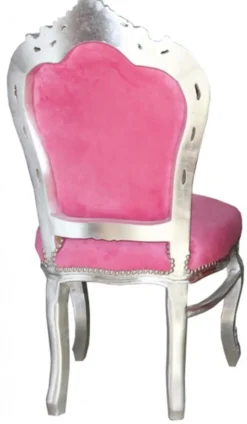 Casa Padrino Barock Esszimmerstuhl Pink/Silber ohne Armlehnen