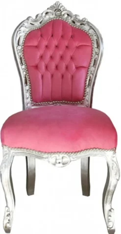 Casa Padrino Barock Esszimmerstuhl Pink/Silber ohne Armlehnen