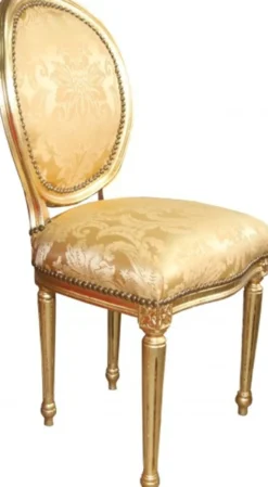 Casa Padrino Barock Esszimmer Stuhl Gold Blumenmuster / Gold Mod2 Rund