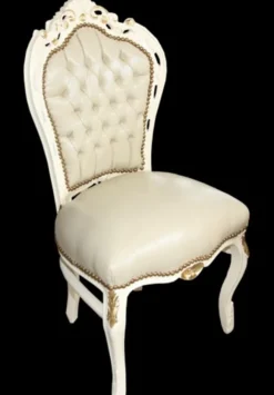 Casa Padrino Barock Esszimmer Stuhl Creme/Gold Lederoptik Mod1 - Möbel Antik Stil - Limited Edition