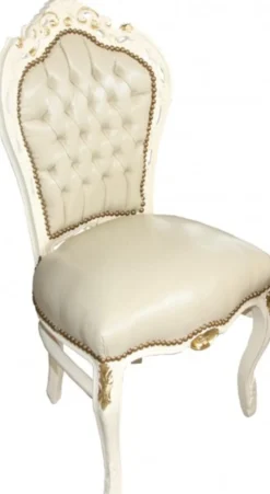 Casa Padrino Barock Esszimmer Stuhl Creme/Gold Lederoptik Mod1 - Möbel Antik Stil - Limited Edition