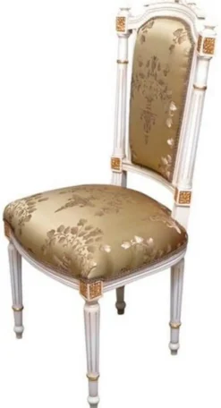 Casa Padrino Barock Esszimmerstuhl Gold / Cremefarben / Gold - Handgefertigter Antik Stil Stuhl - Esszimmer Möbel im Barockstil