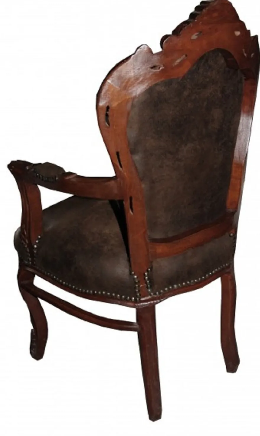 Casa Padrino Barock Esszimmer Set Braun / Braun Lederoptik 53 x 57 x H. 108 cm - 6 handgefertigte Esszimmerstühle mit Armlehnen - Barockmöbel