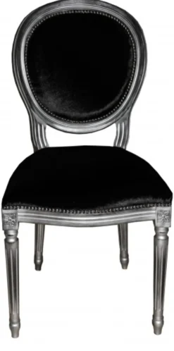 Casa Padrino Barock Esszimmer Stuhl Schwarz / Silber - Designer Stuhl - Luxus Qualität