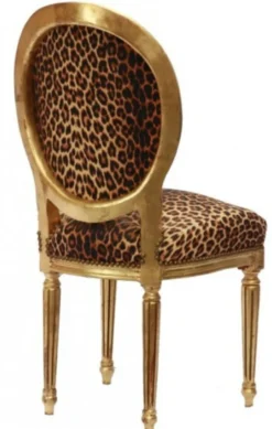 Casa Padrino Barock Esszimmer Stuhl Leopard / Gold Rund