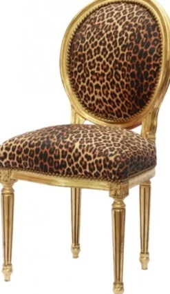 Casa Padrino Barock Esszimmer Stuhl Leopard / Gold Rund