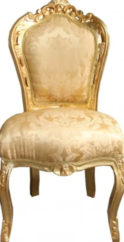 Casa Padrino Barock Esszimmer Stuhl Gold Blumen Muster / Gold ohne Armlehnen - Antik Möbel