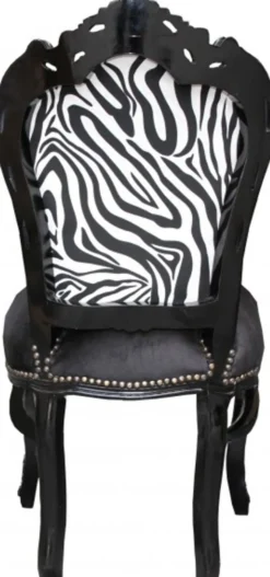 Casa Padrino Barock Esszimmer Stuhl ohne Armlehnen Schwarz/Zebra/Schwarz - Antik Möbel Zebra