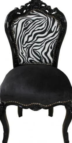Casa Padrino Barock Esszimmer Stuhl ohne Armlehnen Schwarz/Zebra/Schwarz - Antik Möbel Zebra