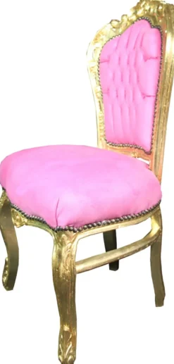 Casa Padrino Barock Esszimmer Stuhl Rosa / Gold Mod3 - Limited Edition
