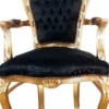 Casa Padrino Barock Esszimmerstuhl mit Armlehnen Schwarz Muster / Gold 53 x 57 x H. 108 cm - Handgefertigter Antik Stil Stuhl mit edlem Satinstoff - Barock Esszimmer Möbel
