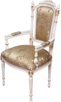 Casa Padrino Barock Esszimmerstuhl Gold / Cremefarben / Gold - Handgefertigter Antik Stil Stuhl mit Armlehnen - Esszimmer Möbel im Barockstil