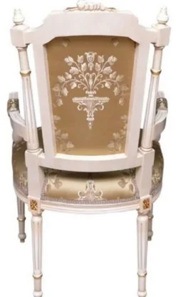 Casa Padrino Barock Esszimmerstuhl Gold / Cremefarben / Gold - Handgefertigter Antik Stil Stuhl mit Armlehnen - Esszimmer Möbel im Barockstil