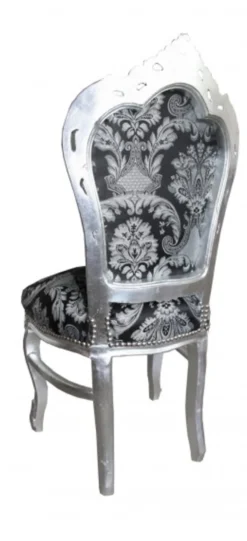 Casa Padrino Barock Esszimmer Stuhl ohne Armlehnen Schwarz Muster / Silber - Antik Stil Möbel