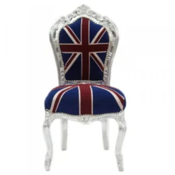 Casa Padrino Barock Esszimmer Stuhl Union Jack / Silber - Massivholz Stuhl im Antik Stil, Höhe 108 cm