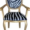 Casa Padrino Barock Esszimmer Stuhl Schwarz / Weiß / Gold - Handgefertigter Antik Stil Stuhl mit Armlehnen und Zebra Design - Esszimmer Möbel im Barockstil