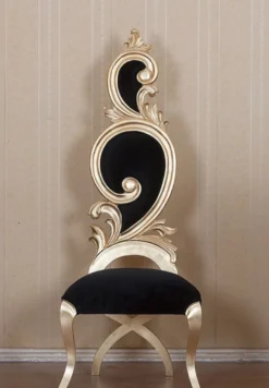 Casa Padrino Barock Esszimmerstuhl Schwarz / Gold 65 x 54 x H. 166 cm - Prunkvoller Mahagoni Küchenstuhl mit edlem Samtstoff - Barock Esszimmer Möbel