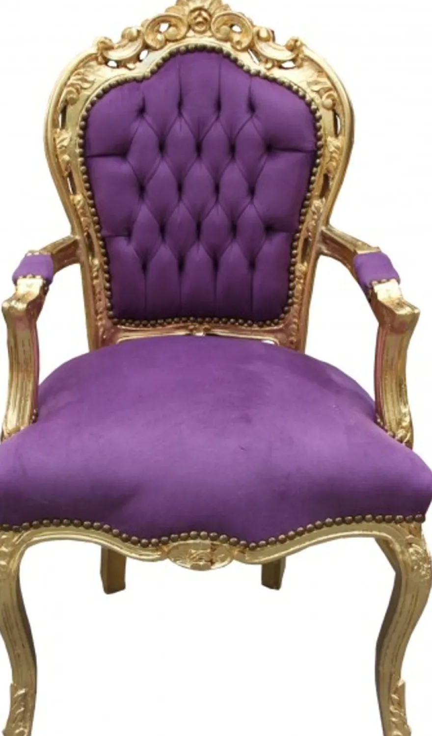 Casa Padrino Barock Esszimmer Stuhl mit Armlehnen Lila / Gold
